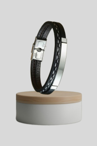 Bracelet Homme Double Tressé Pu Plaque Pliée En Acier Inoxydable