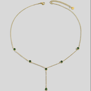 Collier en Acier Inoxydable avec pendentif goutte d'eau en zircone verte