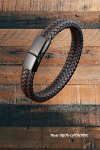 Bracelet tressé en PU pour hommes avec fermoir magnétique