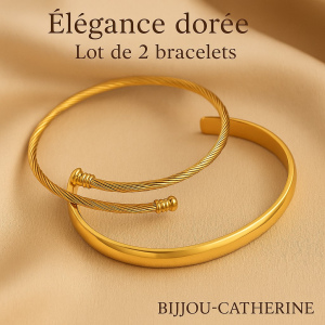 2 bracelets rigides ouvert réglable en acier inoxydable