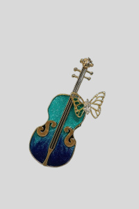 Broche de violon bleu vintage 